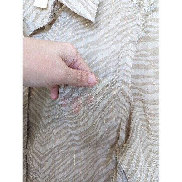 Chicos Blouse Womens Medium Ivory Zebra Print Sheer Button Up Office Career Top - Picture 5 of 12